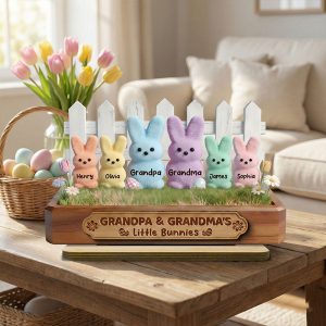 Easter Grandma & Grandpa Little Bunnies - Personalized 2-layered Wooden Plaque - Gift For Grandparents