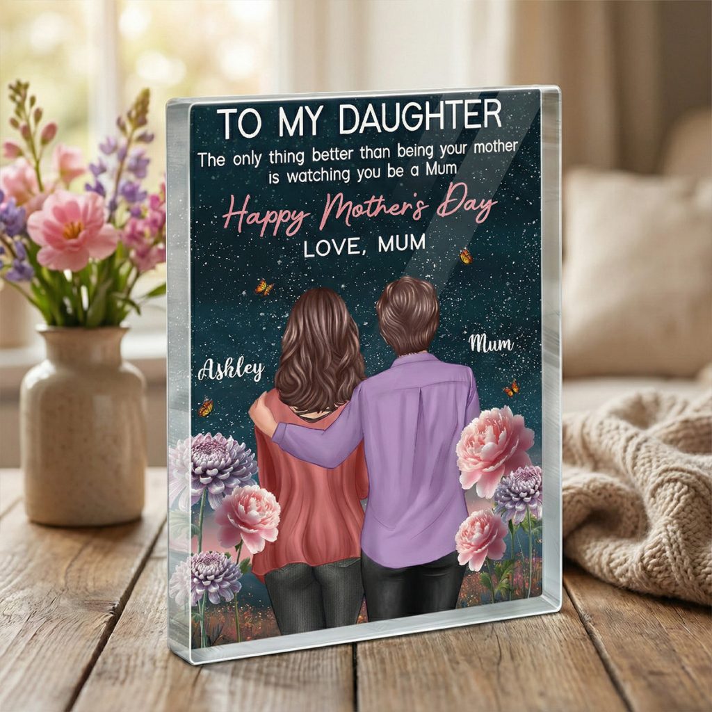 To My Daughter From Mum Birth Month Flower Beautiful Hill At Night - Personalised Acrylic Block Plaque - Gift For Mom