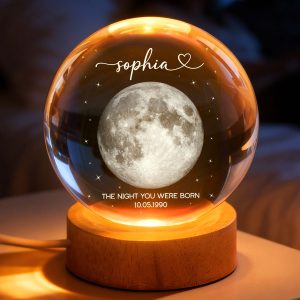 The Day You Were Born Custom Moon Phase By Date - Personalized Crystal Ball Led Night Light - Heartfelt Birthday, Just Because Gift For Loved Ones