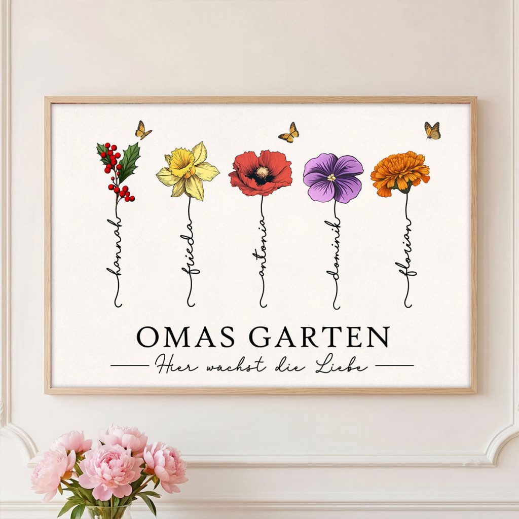Omas Garten Mit Geburtsblumen – Personalisiertes Poster – Muttertagsgeschenk Für Oma