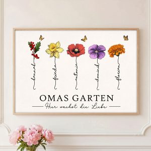 Omas Garten Mit Geburtsblumen – Personalisiertes Poster – Muttertagsgeschenk Für Oma