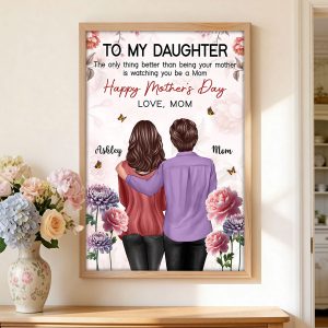 To My Daughter From Mom Birth Month Flower Floral Pink Tone - Personalized Poster - Mother's Day Gift