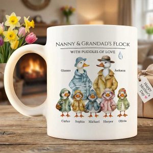 Grandparents Grandma Grandad's Flock Cute Watercolor Ducks - Personalised Mug