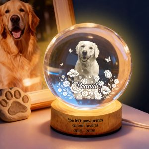 Custom Pet Portrait - Personalized Crystal Ball Led Night Light - Heartfelt Gift For Pet Lovers, Memorial Gift, Pet Remembrance