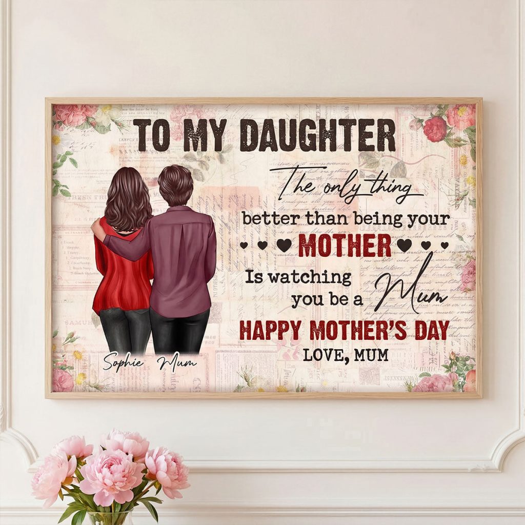 To My Daughter From Mum Vintage Floral Newspaper - Personalised Poster - Uk Mother's Day