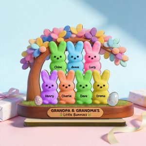 Colorful Happy Easter Grandma Little Bunnies - Personalized 2-layered Wooden Plaque - Gift For Grandma