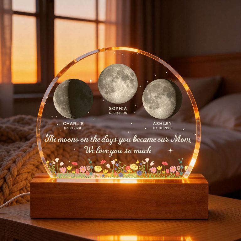 The Days You Became Our Mom, Custom Moon Phase By Date - Personalized Acrylic Led Night Light - Heartfelt Mother's Day Gift For Mom