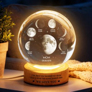 The Date You Became Our Mom We Love You - Personalized Crystal Ball Led Night Light - Gift For Mom, Grandma