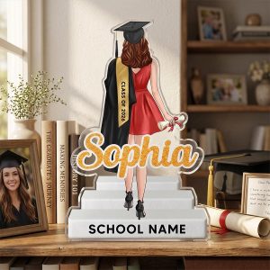 Senior Graduate Standing With Name Class Of 2026 2027 2d Flat - Personalized Acrylic Block Plaque - Graduation Gift For Graduates, Daughter, Son