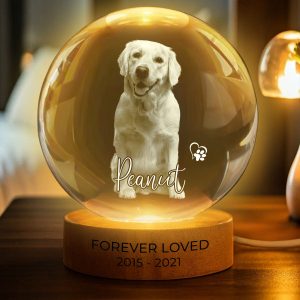 Custom Pet Photo Portrait Memorial - Personalized Crystal Ball Led Night Light - Heartfelt Gift For Pet Lovers, Pet Remembrance