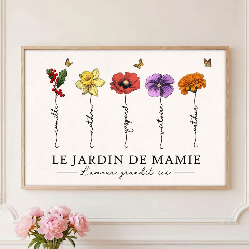 Le Jardin De Mamie Fleurs De Naissance - Affiche Personnalisée - Cadeau De Fête Des Mères