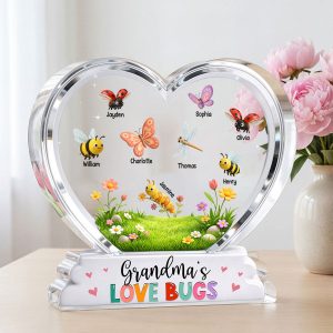 Grandma's Love Bugs Custom Grandkids Name - Personalized Acrylic Block Plaque - Mother's Day Gift For Grandma, Mom